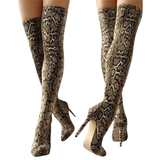 Women's High Stiletto Leopard Print Boots - Khaki - Leopard Print - 45 B - Plush Stretch Material - image 1