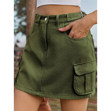 Women's Short Denim Skirt with Pockets - Mocha - Short Skirt - 2XL - Rayon - image 13