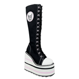 Women's Platform Canvas Wedge Sneakers - Black/White - Platform Sneakers - 46 B - Canvas - image 13