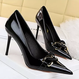 Women's Patent Metal Buckle Luxury Heels - Beige - 10cm Heels - 43 B - PU Leather - image 32