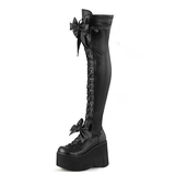 Women's Matte Over Knee Bow Knot Boots - Black - Matte Boots - 50 B - PU Leather - image 11