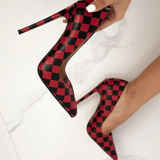 Women's Red Black Checkered Stilettos - Black/Red - 1 / 12cm Heel - 46 B - PU Leather - image 6