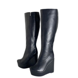 Women's Super High Wedge Heeled Boots - Black - High Boots - 52 B - PU Leather - image 7