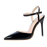 Women's Shiny Patent High Heel Slingback - Black - Strappy Stilettos - 9 B - PU Leather - image 15