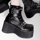 Women's Gothic Platform Cosplay Wedges - Black - Ankle Boots - 42 B - PU Leather - image 10