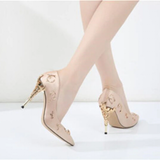 Women's Elegant Silk Formal Prom Stilettos - Gold - Embossed Shoe - 9.5 B - Silk/PU Leather - image 14