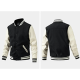 Men's Varsity Stand Collar Bomber Jacket - Black - Bomber Jacket - 4XL - PU Leather - image 25
