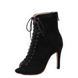 Women's Lace-up Suede Sole Dance Shoes - Black - 1 / WX122-M Suede 9.5cm - 46 B - PU Suede Leather - image 14