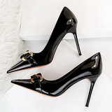 Women's Patent Metal Buckle Luxury Heels - Beige - 10cm Heels - 43 B - PU Leather - image 33