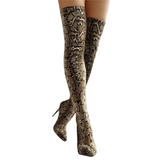 Women's High Stiletto Leopard Print Boots - Khaki - Leopard Print - 45 B - Plush Stretch Material - image 13