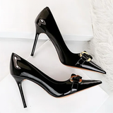 Women's Patent Metal Buckle Luxury Heels - Beige - 10cm Heels - 43 B - PU Leather - image 28