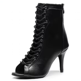 Women's Latin Lace Up Dance Boots - Black - Cuban Heel 7.5cm - 10 B - PU Leather - image 18
