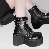 Women's Gothic Platform Cosplay Wedges - Black - Ankle Boots - 42 B - PU Leather - image 4
