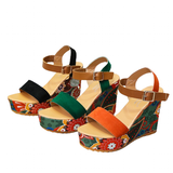 Women's Floral Platform Wedge Sandals - Black - Retro Print Wedges - 42 B - PU Leather - image 24