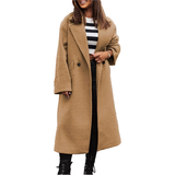 Women's Long Suit Collar Woolen Overcoat - Khaki - 3XL - Wool Blend - image 11