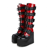 Women's Platform Spike Buckle Boots - Black/Red - Boots - 46 B - PU Leather - image 1