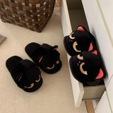 Women's Black Cat Winter Soft Slippers - Black/Red - Heel Covered Slippers - 36-37 - Plush - image 18