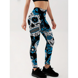 Women's Yoga Pants Skull Print Leggings - Blue - Fitness Workout Pants - XS - Spandex - image 19