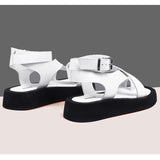 Women's Genuine Leather Summer Sandal - Black - Chunky Flat Sandals - 43 B - Genuine Leather - image 25