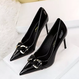 Women's Patent Metal Buckle Luxury Heels - Beige - 10cm Heels - 43 B - PU Leather - image 31