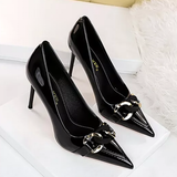 Women's Patent Metal Buckle Luxury Heels - Beige - 10cm Heels - 43 B - PU Leather - image 29