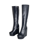 Women's Super High Wedge Heeled Boots - Black - High Boots - 52 B - PU Leather - image 6