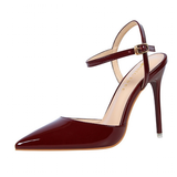 Women's Shiny Patent High Heel Slingback - Wine Red - Strappy Stilettos - 9 B - PU Leather - image 14