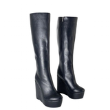 Women's Super High Wedge Heeled Boots - Black - High Boots - 52 B - PU Leather - image 4