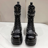 Women's Gothic Square Toe Platform Boots - Black - Boots - 42 B - PU Leather - image 11