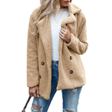 Women's Full Lapel Collar Sherpa Coat - Khaki - Sherpa Coat - 5XL - Polyester - image 1