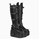 Women's Gothic Buckle Rivet Wedge Boots - Black - Boots - 46 B - PU Leather - image 14