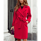 Women's Suit Collar Slim Fit Tie Belt Coat - Khaki - Women's Jacket - XXXL - Polyester - image 4