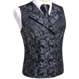 Men's 4 Pcs Formal Floral Tie Vest Sets - Brown - 4pc Tie Set - HT-MJ-0093 - 3XL - Silk - image 15