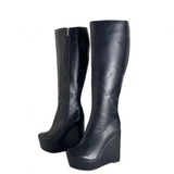 Women's Super High Wedge Heeled Boots - Black - High Boots - 52 B - PU Leather - image 13