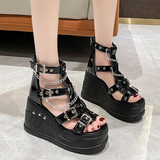 Women's Chain Buckle Platform Sandals - Black - 1 /  Chain / Matte / Sandals - 43 B - PU Leather - image 2