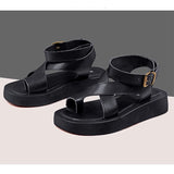 Women's Genuine Leather Summer Sandal - Black - Chunky Flat Sandals - 43 B - Genuine Leather - image 11