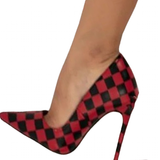 Women's Red Black Checkered Stilettos - Black/Red - 1 / 12cm Heel - 46 B - PU Leather - image 7