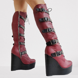 Women's Colorful Custom Platform Boots - Burgundy - LGZ3739 / Boots - 14 B - PU Leather - image 13