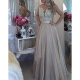Women's Chiffon Beaded Prom Dress - Champagne - Prom Dress - 28W - Chiffon Lace - image 4