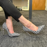 Women's Colored Checkered High Heels - Black/White - 1 / 12cm Heel - 46 B - PU Leather - image 4