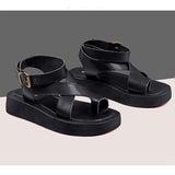 Women's Genuine Leather Summer Sandal - Black - Chunky Flat Sandals - 43 B - Genuine Leather - image 6