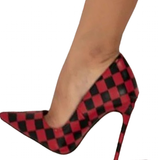 Women's Red Black Checkered Stilettos - Black/Red - 1 / 12cm Heel - 46 B - PU Leather - image 13
