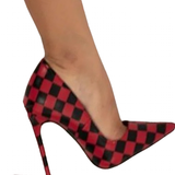 Women's Red Black Checkered Stilettos - Black/Red - 1 / 12cm Heel - 46 B - PU Leather - image 9