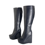 Women's Super High Wedge Heeled Boots - Black - High Boots - 52 B - PU Leather - image 1