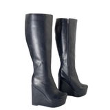 Women's Super High Wedge Heeled Boots - Black - High Boots - 52 B - PU Leather - image 3