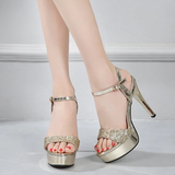 Women's Metallic Party Platform Sandals - Gold - Party Platforms - 40 B - PU Leather - image 8
