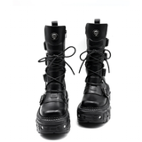 Women's Punk Style Lace-up Platform Boot - Black - Chunky Boots - 43 B - PU Leather - image 5