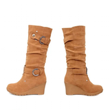 Women's Mid-Calf Suede Wedge Stud Boot - Suede - Brown Camel - 11 B - PU Suede Leather - image 27