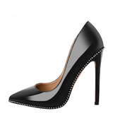 Women's Patent Black Studded Stilettos - Black - 12cm Heel - 46 B - Patent Leather - image 1