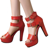 Women's High Strappy Platform Sandals - Red - Platform Sandals - 50 B - PU Leather - image 1